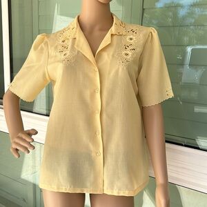 E.O. Yellow Collard, Front,& Sleeves Embroidery Blouse/Top Size 10